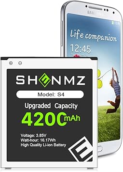 SHENMZ Galaxy S4 Battery,Upgraded 4200mAh Li-ion Replacement Battery for Samsung Galaxy S4 EB-B600BE,AT&T I337,Verizon I545,Sprint L720,T-Mobile M919,R970,I9500,I9505,LTE I9506