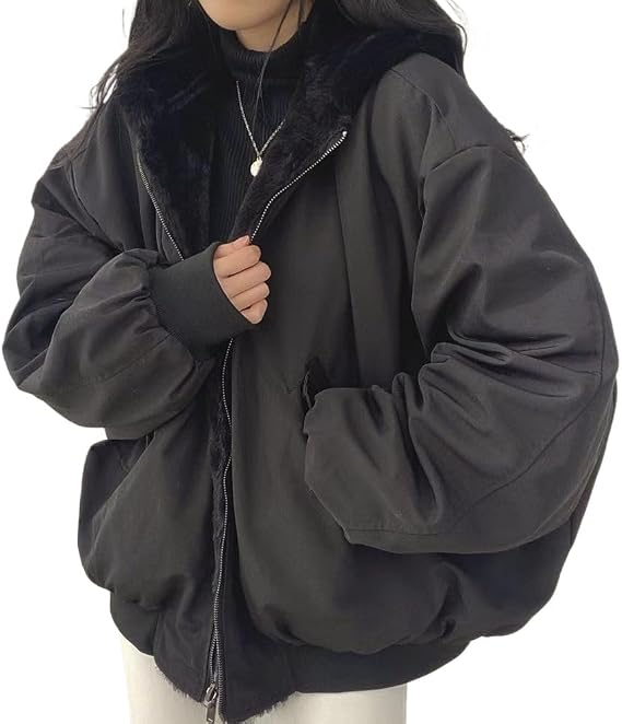 Women's Y2k Fleece Jacket Winter Fashion Reversible Jacket Zip Up Coat Korean Fleece Lined Teen Warm Hoodie Coat