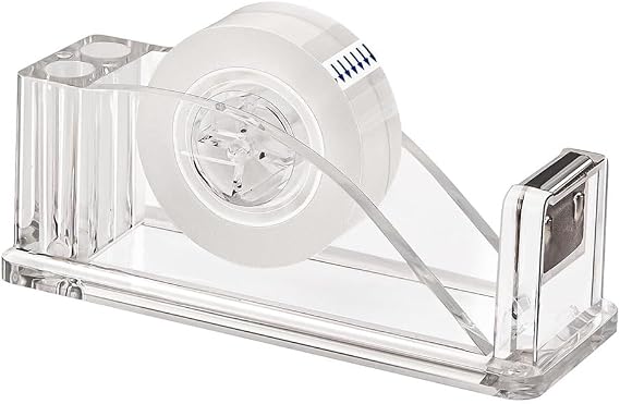 Acrylic Tape Dispenser, Office Transparent Tape Dispenser, Non-Skid Tape Cutter Holder for Single Handed Dispensing