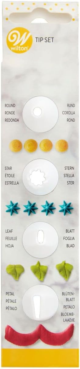 Wilton Decorating Tip Set/4 Star, Round, Leaf & Petal: Large Piping Nozzles for Cake Decorating, Cupcakes & Cookies