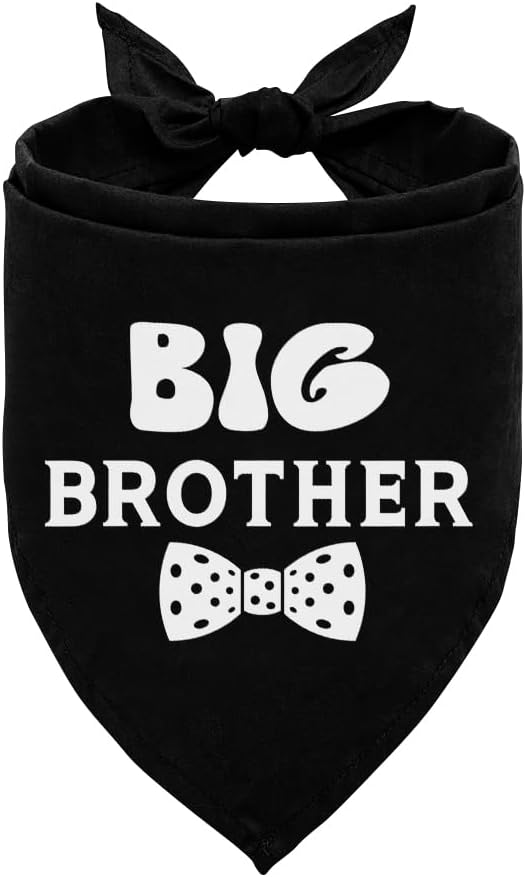 Big Brother Dog Bandana, Bow Pet Triangle Scarf for Baby Announcement Pregnancy Reveal Photo Outfit, Puppy Neckerchief for Small Medium Dogs (Black)