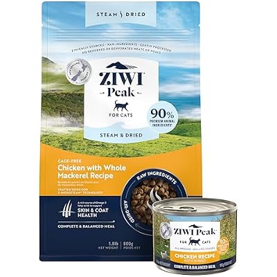ZIWI Peak Chicken Cat Food Bundle- Steam & Dried Chicken wWhole Mackerel 28.8oz  Canned Case of 12, 6.5oz Cans