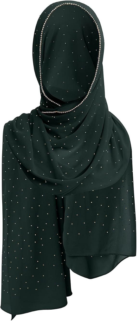 Women Muslim Long Khimar Ramadan Eid Prayer Garment Hijab Scarf Wrap Chiffon Rhinestone Abaya Jilbab Islam Niqab Hijab