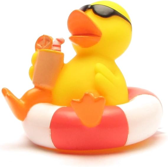 Duckshop I Rubber duck in floating hoop I Rubber ducky I Squeaky duck L: 8 cm I Toy for babies and children I Bath toy for the bathtub I Gift for holidaymakers
