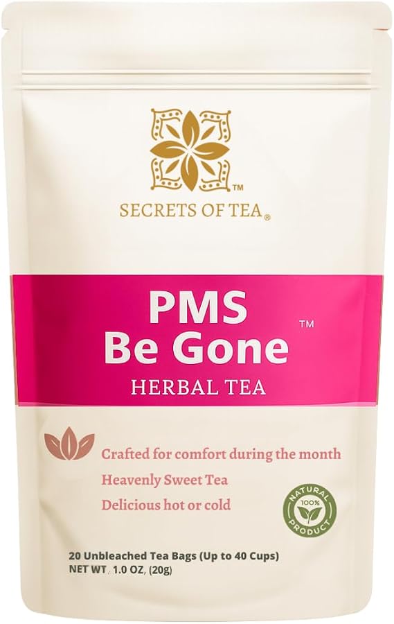 Secrets of Tea - Organic PMS Herbal Tea, Caffeine-Free, Natural & Balanced, Eco-Friendly, 20 Tea Bags, 40 Cups, 1 Pack
