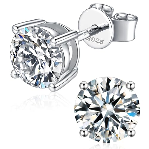 Moissanite Stud Earrings for Women, 925 Sterling Silver Earrings, 18K White Gold Plating earrings for Men 0.6-4ct