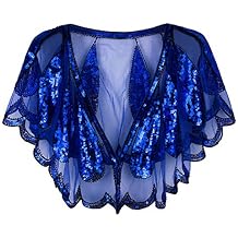 Vijiv Women's 1920s Shawl Wrap Art Deco Sequin Beaded Evening Cape Bolero Flapper Cover Up