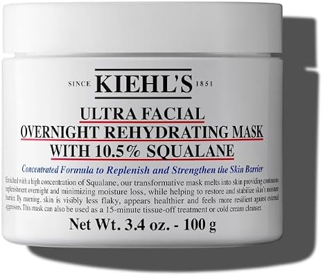 Kiehl's Ultra Facial Overnight Hydrating Mask, Squalane, Hydrates | 10.5% Squalane, Overnight Treatment, For Dry Skin, Stabilises Barrier, Fragrance-Free, Weekly Face Mask