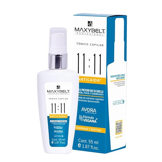 Hair Tonic 11:11 Hair Loss Prevention Guarana and Biotin Maxybelt All Types Of Hair | Tonico Capilar 11:11 Maxybelt Colombia (1.8oz 55ml), Blue