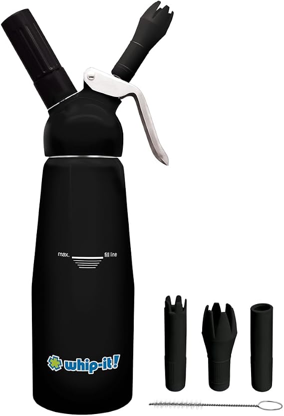 Whip-It! 1/2L Armor Dispenser - All Aluminum-for Desserts, Coffee & Baking-Durable, Easy to Use & Clean - Black