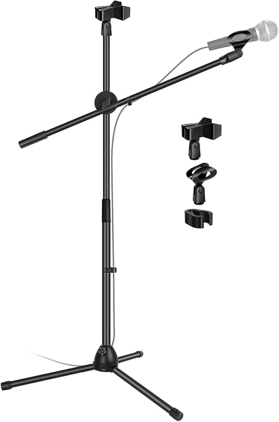 Coverzone 180cm Maximum Length Microphone Stand Multi Functional 2in1 Microphone Foldable Angle Adjustable Floor Top - Model 103