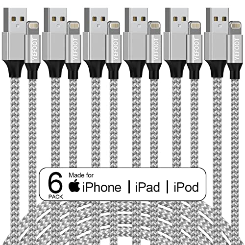 [Apple MFi Certified] 6Pack[3366610ft] iPhone Charger Lightning Cable Compatible iPhone 14ProMax14Pro1414Plus13Pro1312Pro1211 and More-Silver&White