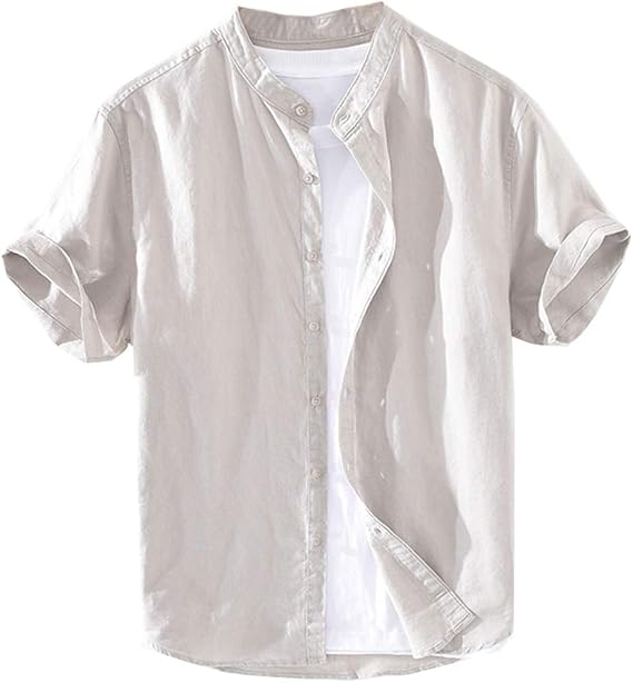 Hotmiss Mens Linen Shirt Short Sleeve T Shirt Pullover Tees Summer Beach Tops