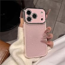 Electroplated Frosted PC Phone Case, Electroplated Lens Frame Glitter Full-Coverage Shockproof Phone Case for 17/16/15/14/13 (17pro,Pink)