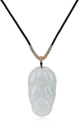 COAI Burma Jadeite Green Jade Necklace for Women Men, DonutLeafNine Tailed Fox Necklace for Women Men