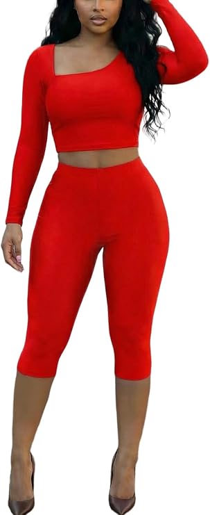Adogirl Women Sexy 2 Piece Outfits Crop Tops Bodycon Capri Pants Sets