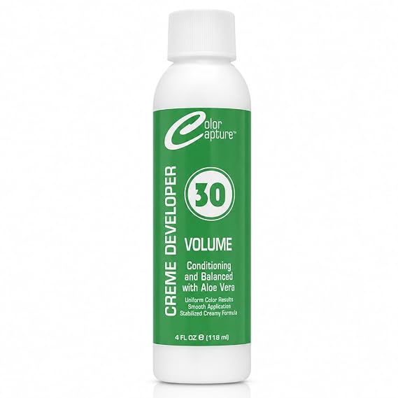 COLOR CAPTUR 30 Volume Cream Hair Developer Aloe Vera Complex, Paraben-Free Color Activator for 2-3 Levels of Lift | Gray Coverage & Root Touch-Up | GMP Certified, Made in USA | 4 oz