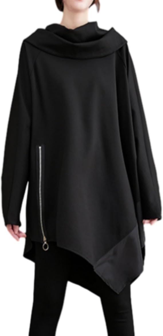 ellazhu Women's Baggy Batwing Sleeve Irregular Pullover Solid Heaps Collar Sweatshirt GZ49 A
