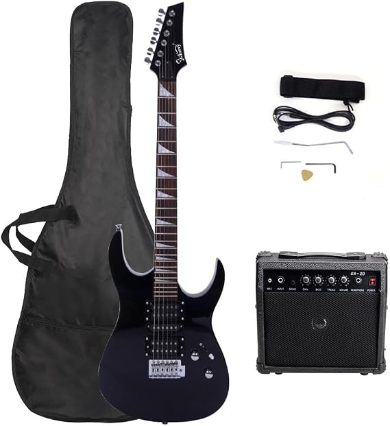 Bonnlo 39" Electric Guitar Beginner Kit with 20W Amp, HSH Pickups Electric Guitars with Cable Strap Picks Bag, Full Accessories for Beginner (Black)