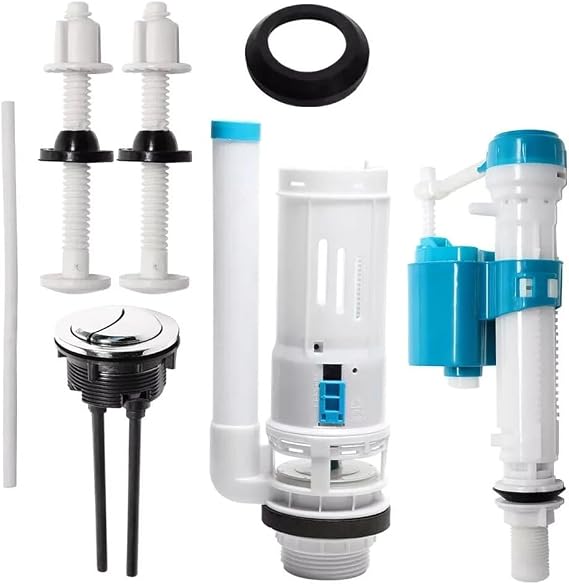 Toilet Flush System Replacement, with Button Dual Flush Valve & Fill Valve Kit with Adjustable Height for 2" Outlet, Universal Toilet Cistern Flush Parts for Efficient Water Saving