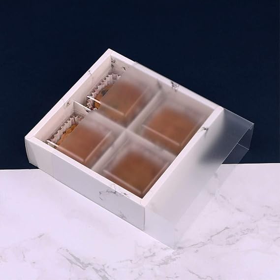 Ins Marble Cake Box With Clear Lid, Gift Packaging Boxes For Moon Cake/Cookie/Candy/Soap, 6.3(L) x6.3(W) x2(H), 10 Sets (4 Cavity)