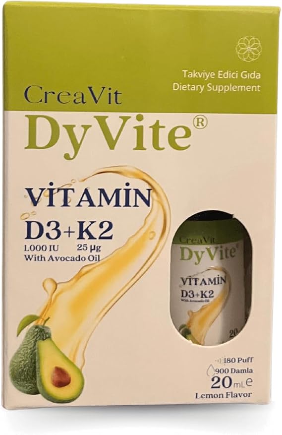 CreaVit DyVite Vitamin D3K2, Avocado Fatty, Lemon Flavored Food Supplement, 20 mL