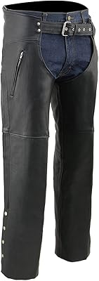 Milwaukee Leather Chaps for Mens Black Prime Leather Zipped Thigh Pocket-Mesh Lined Motorcycle Rider Chap-SH1190