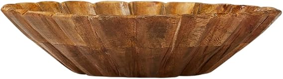 Creative Co-Op Boho Carved Wood Bowl with Scalloped Edge, Natural