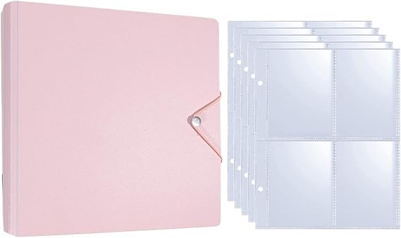 Kpop Photocard Binder 2Pcs 4 Grids Kpop Photo Card Binder Loose-leaf Idol Photocard Holder Large Capacity Photo Album 25Pcs Page Picture Collection Book(Pink)