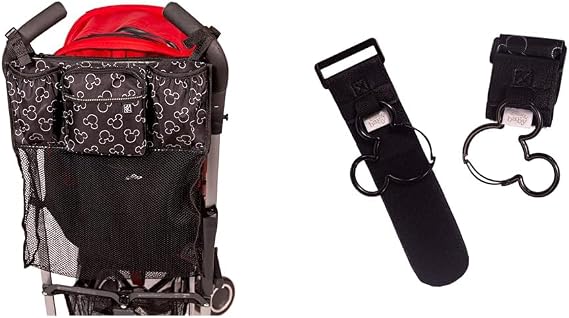 J.L. Childress Disney Baby Cups 'N Cargo Universal Stroller Organizer & Accessory, Mickey Black & Disney Baby Mickey Stroller Hooks, 2 Pack, Black