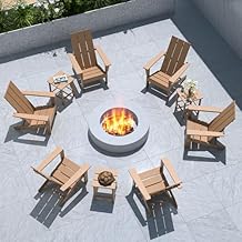 9 Pieces Adirondack Chair Set Outdoor Adirondack Chair Plastic HDPE All-Weather Adirondack Chairs Outdoor Fire Pit Chairs with Table for Deck Patio Garden(Brown)
