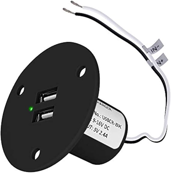 Facon 12V RV USB Charger Socket, 5V/2.4A Dual RV USB Outlet, Wall Mount RV USB Charging Port, for RV Trailer Camper Boat Marine Motorhome (Black)