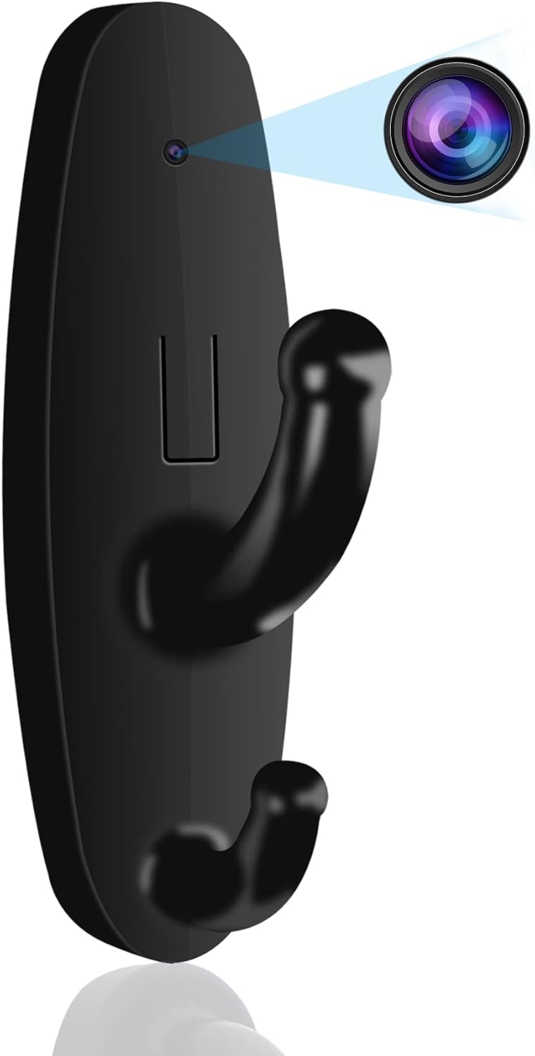 Jiyibidi Mini Security Camera, HD 1080P Mini Camera Coat Hook, Nanny Cam Small Video Security Camera for Home  Office, Black