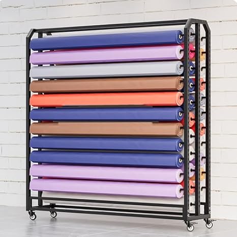 Fabric Roll Storage Rack,Commercial, Boutique Display Textile Fabric Roll Storage Rack With Adjustable Hanging Rod & Brakeable Wheels, Heavy Duty Steel Organizer Holder f(33 Rods-Wide-145cm)