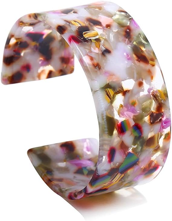 LUOFENG Fashion Bracelet,Fashion Tortoise for Shell Wide Brown Cuff Bracelet Acrylic Leopard Print Bracelets Open Cuff Bangle Bracelet Gift for W, 4 white mix