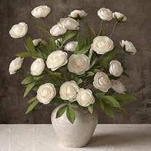 VIERENA 6 PCS Artificial Ranunculus Branches for Vase - 27" Fake Silk Persian Buttercup Stems Look Real Faux Flowers for DIY Bouquet, Table Centerpieces, Farmhouse, Home Decor (Cream)