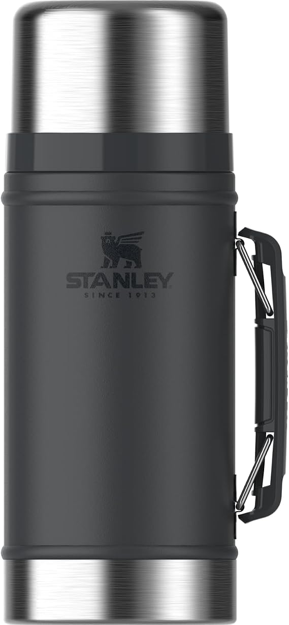 Stanley Classic Food Jar 1 Quart | Vacuum Insulated Thermos Food Container | Wide Mouth Screw-On Lid | Stainless Steel | BPA Free | Black 2.0
