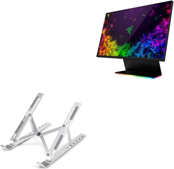 BoxWave Stand and Mount Compatible with Razer Raptor (27 in) - Compact QuickSwitch Stand, Portable Multi Angle Viewing Foldable Riser - Metallic Silver