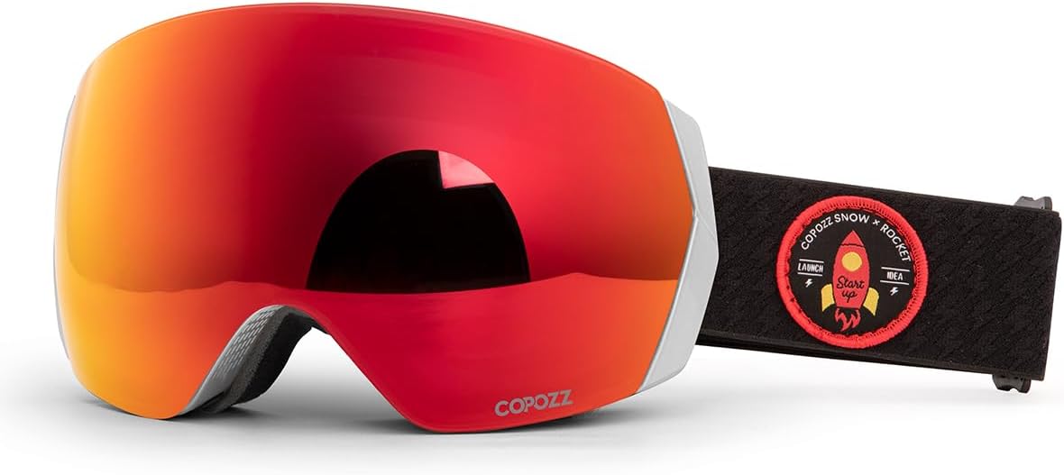 COPOZZ H2 Ski Goggles, Hyperbolic OTG Snow Goggles, Reduce Visual Distortion, UV 400, Snowboard Goggles for Adult Men Women