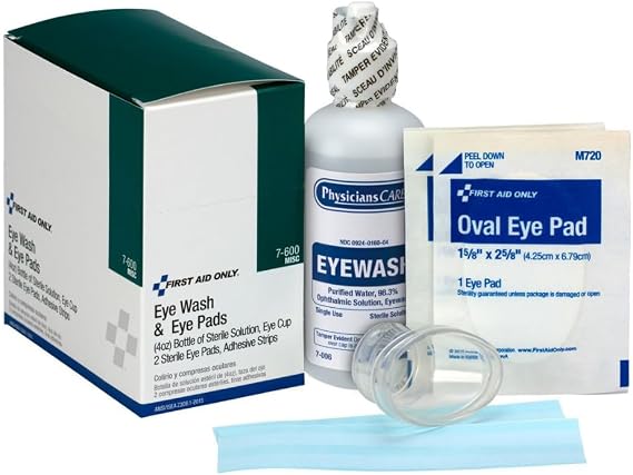 First Aid Only 6-Piece Eye Wash Kit with Oval Eye Pads, First Aid Adhesive Strips, Emergency Eye Rinse & Eye Wash Cup