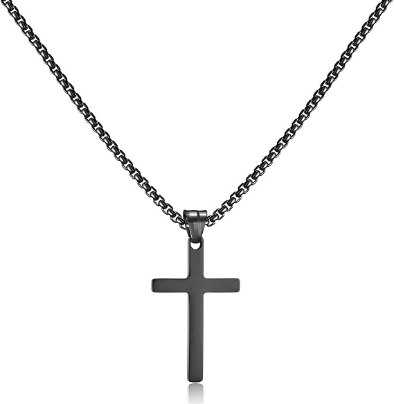 Men's Cross Necklace, Gold/Silver/Black Chain with Cross Pendant, Christianity Jewellery, Stainless Steel