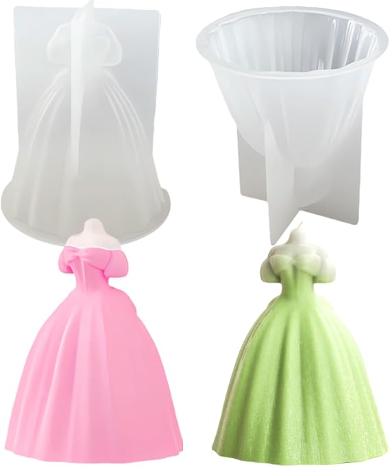 2Pcs Wedding Dress Silicone Mold Soy Wax Soap Resin Gown Candle Decor Mold
