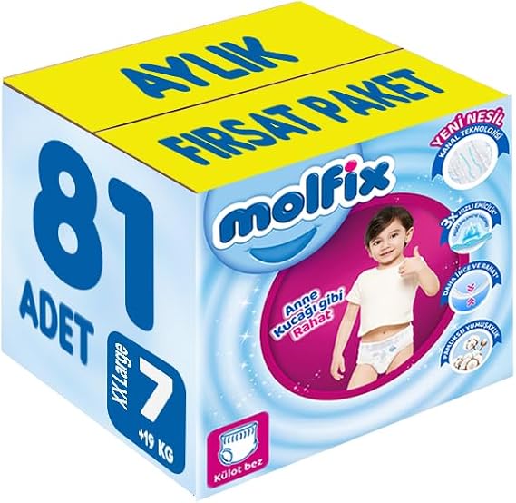 Molfix Külot Bebek Bezi Beden 7 (19+ KG) XX Large, 81 Adet Aylık Fırsat Paketi