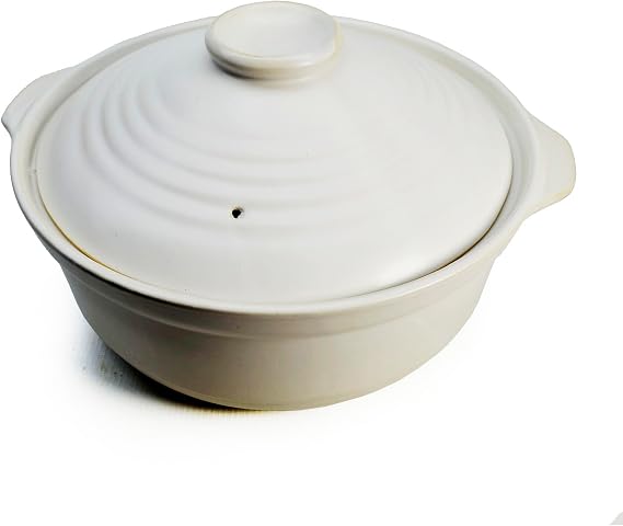 Casserole Clay Pot Heat-resistant Premium Ceramic Bowls Lid Cooking Soup Black White (White 99oz)