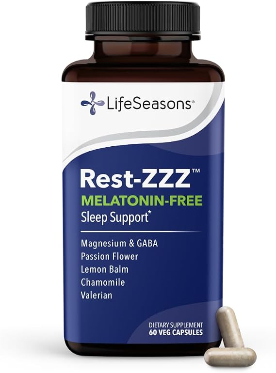 LifeSeasons Rest-ZZZ Melatonin Free - Sleep Support Supplement - Calms Nervous System - Eases Restlessness & Nerve-Related Sleeplessness - Magnesium GABA & Chamomile - 60 Capsules
