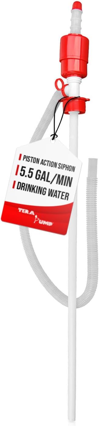 TERA PUMP TRDRUM20 Emergency Drinking Water Drum Siphon Pump | BPA-FREE, 5.5 GPM, For 55 Gallon Drums
