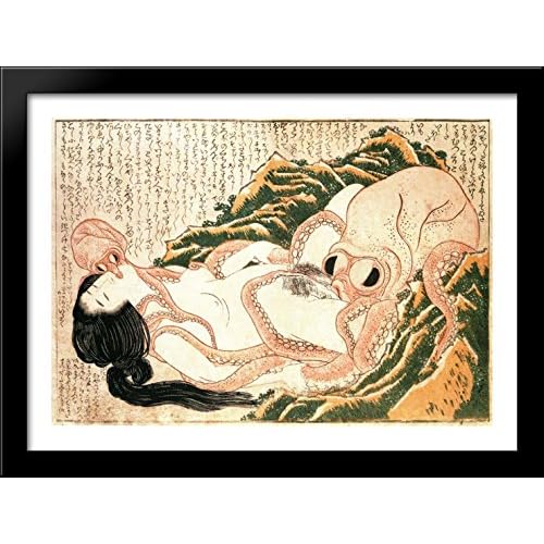 The Dream of the Fishermans Wife 38x28 Large Black Wood Framed Print Art by Katsushika Hokusai