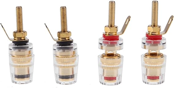 4 Pack Amplifier Terminal Connectors Insulated Binding Post Ends 5-Way Gold Plated 4mm Banana Female Socket Jack Plug Long Thread M4 Screw Connector Transparent Shell for DIY Speaker Sound Box
