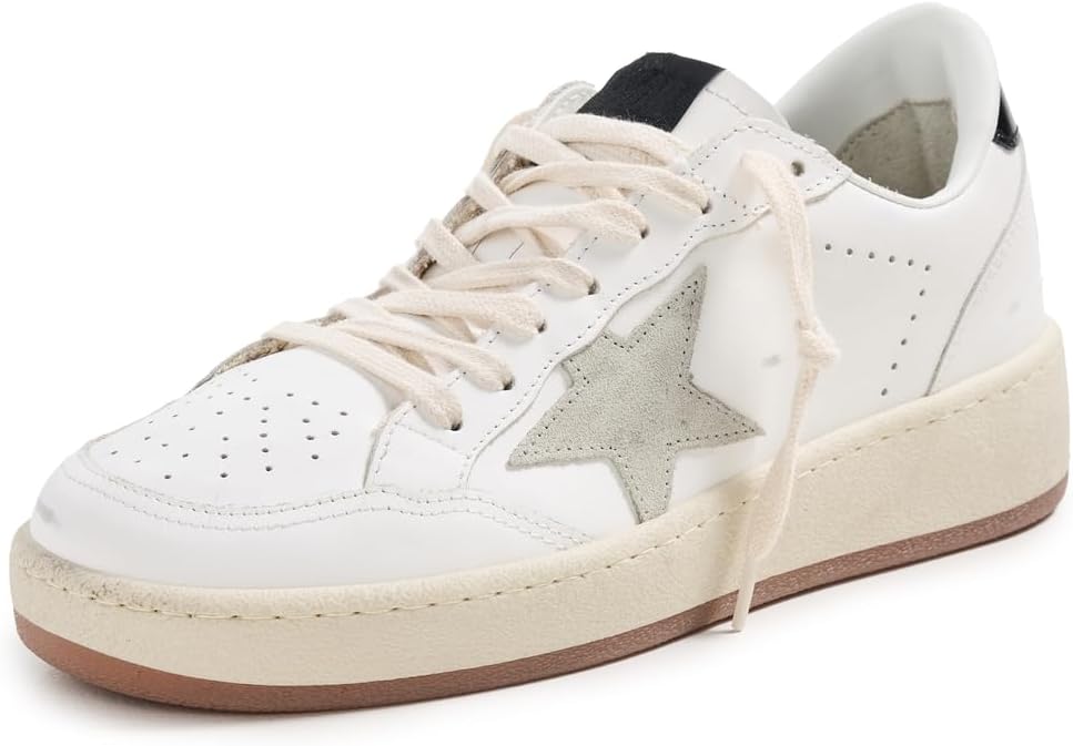 Golden Goose レディース Ballstar 2 レザーアッパーとスパースエードスターシャイニーレザーヒール