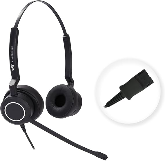 Plantronic-QD Headset with Microphone - for Cables with 4-Pin Quick Disconnect Connector for Call Center Office (Binaural)
